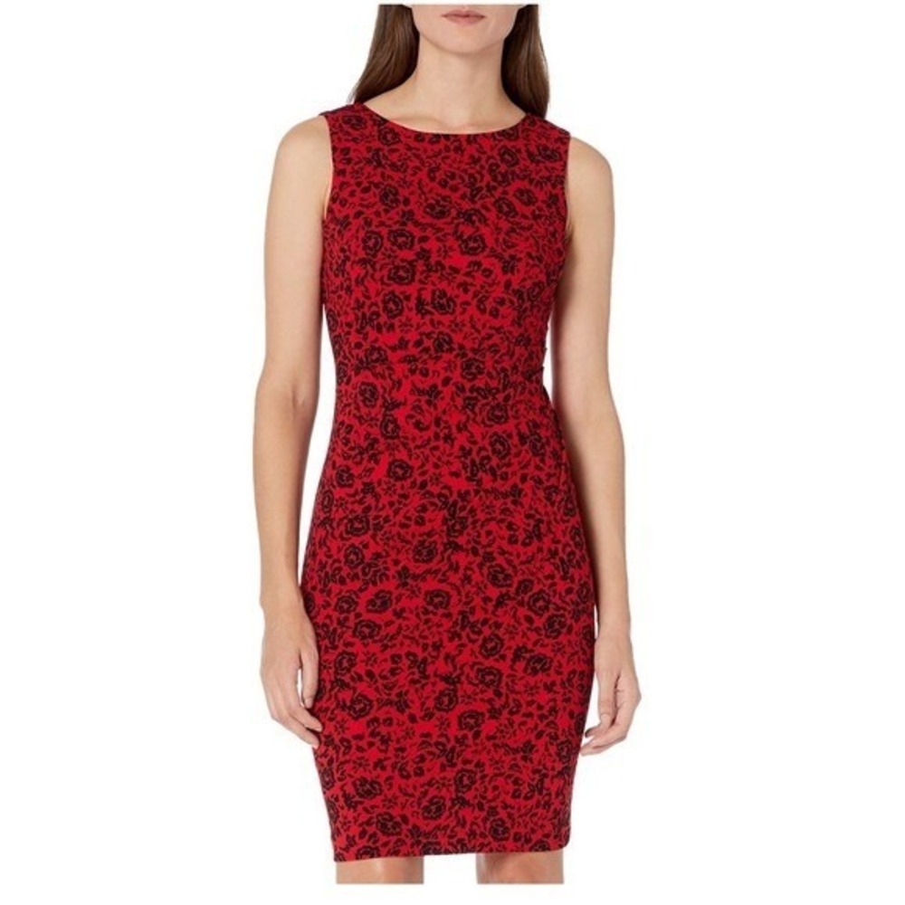 Calvin Klein Womens Rosette Floral Sleeveless Sheath Dress W/Starburst Detail 2P